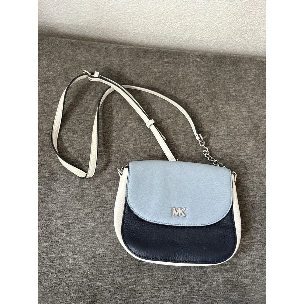 Michael Kors Tri Color Blues White Signature Half Dome Crossbody Purse Bag
